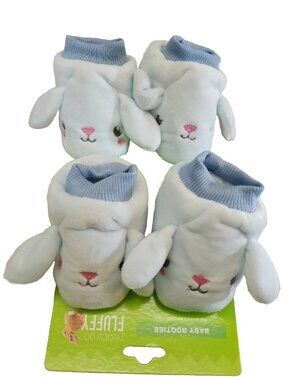 ✅Set of 2) Happy Go Fluffy My First Easter BLUE Baby Booties Easter Bunny Outfit